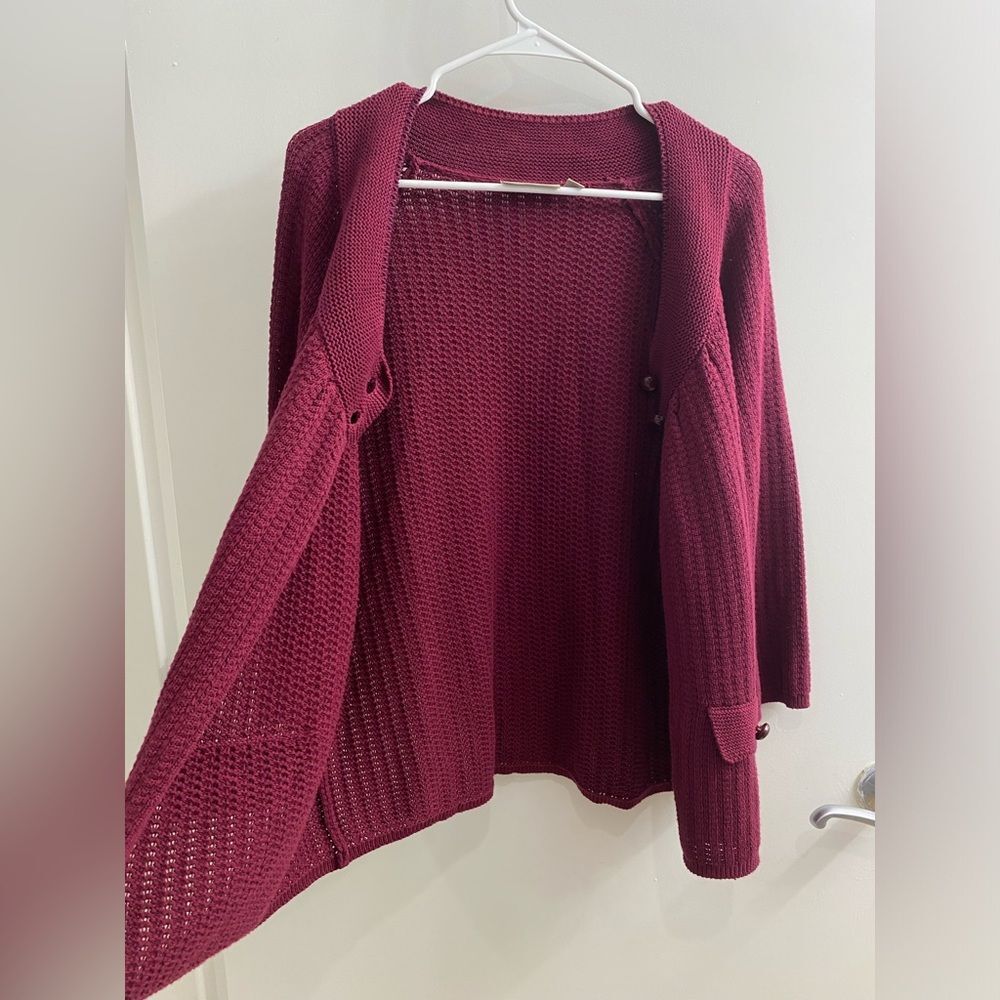 Croft & Barrow Burgundy Cardigan Sweater Shawl Collar Pockets Size L - Picture 7 of 9